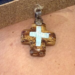 Wooden Cross Pendant with Silver Accent